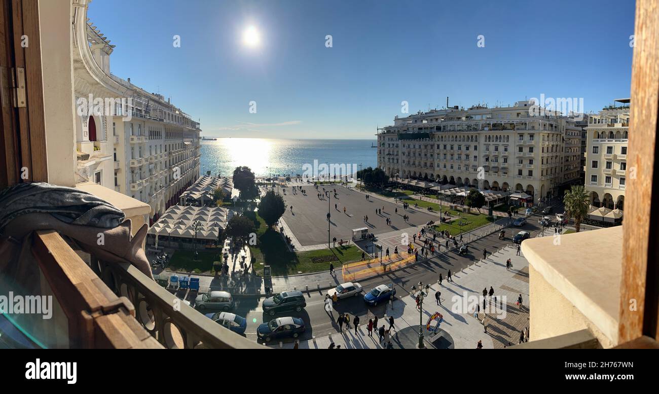 Aristotelous Square at Thessaloniki city, Panoramic view. Stock Photo
