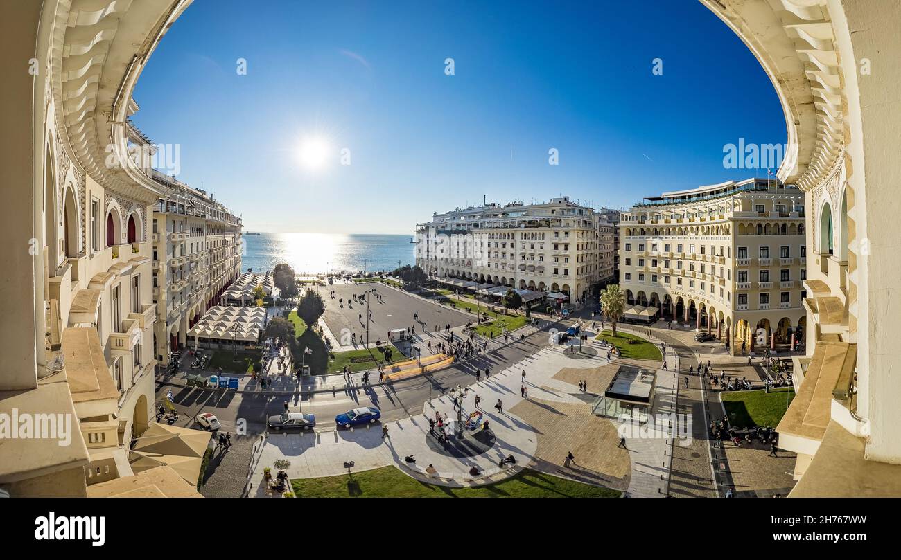 Aristotelous Square at Thessaloniki city, Panoramic view. Stock Photo