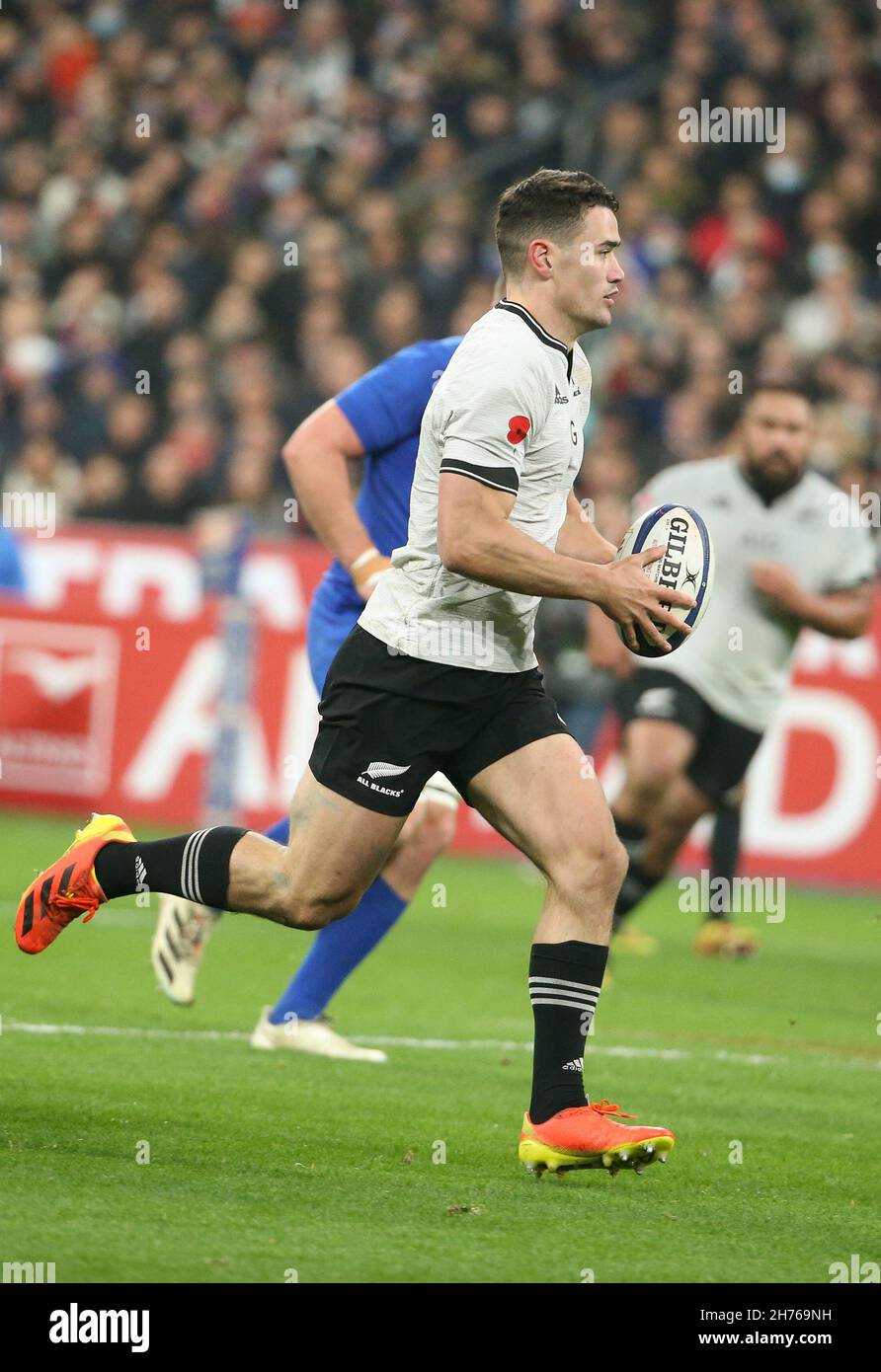 Will Jordan of New Zealand during the Autumn Nations Series 2021, rugby  union test match between France and New Zealand (All Blacks) on November  20, 2021 at Stade de France in Saint-Denis