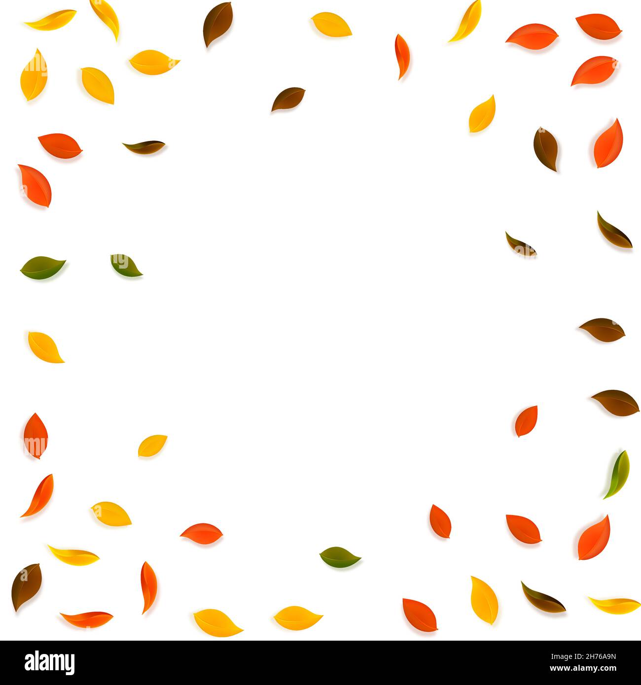 Falling autumn leaves. Red, yellow, green, brown random leaves flying