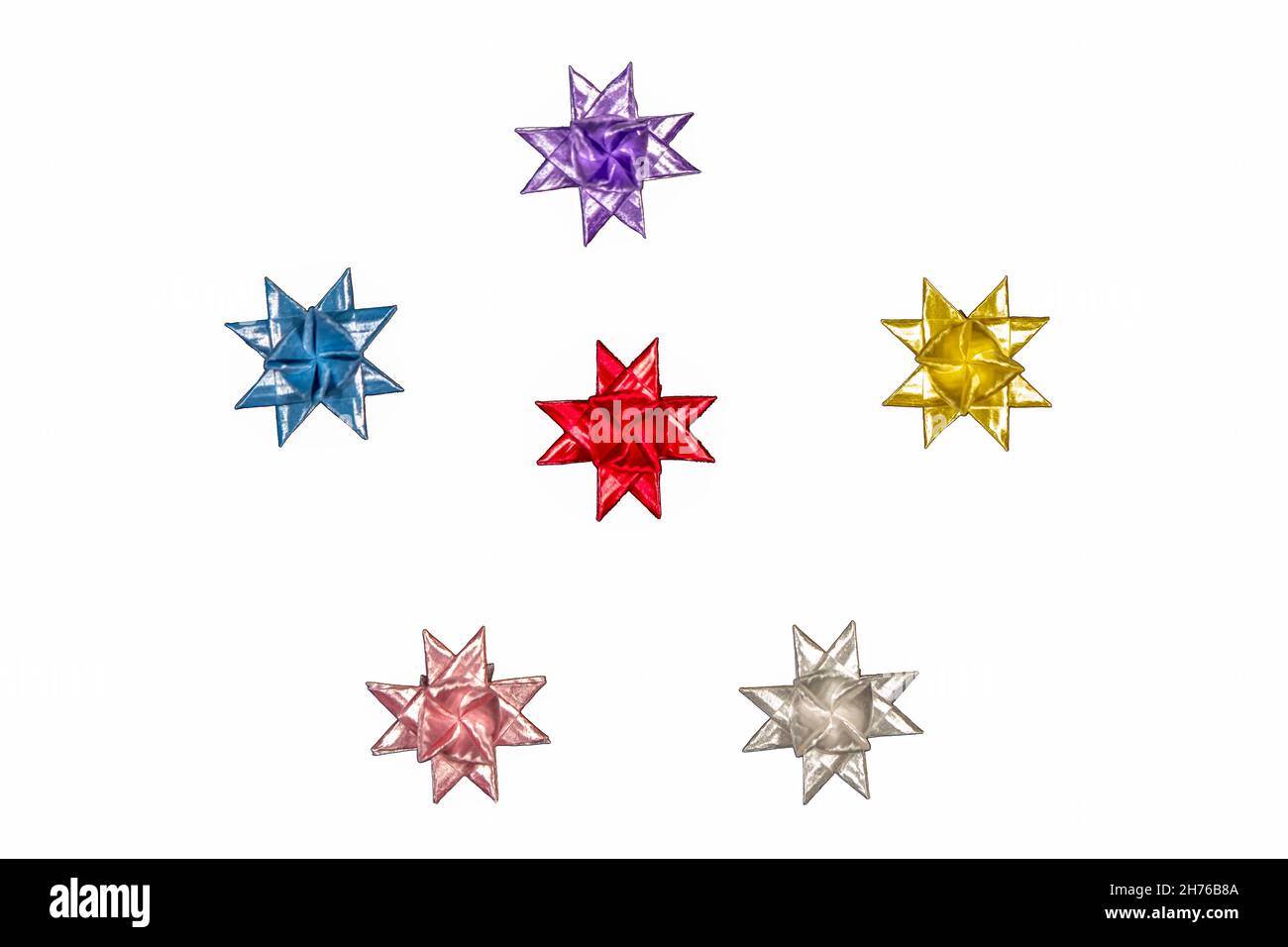 Five Floding paper stars. Colorful pattern. Stock Photo