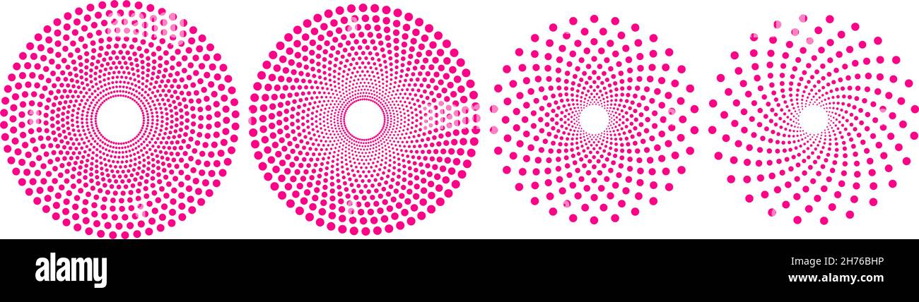 Round decorative dotted geometric objects set. Halftone abstract vector on transparent background Stock Vector