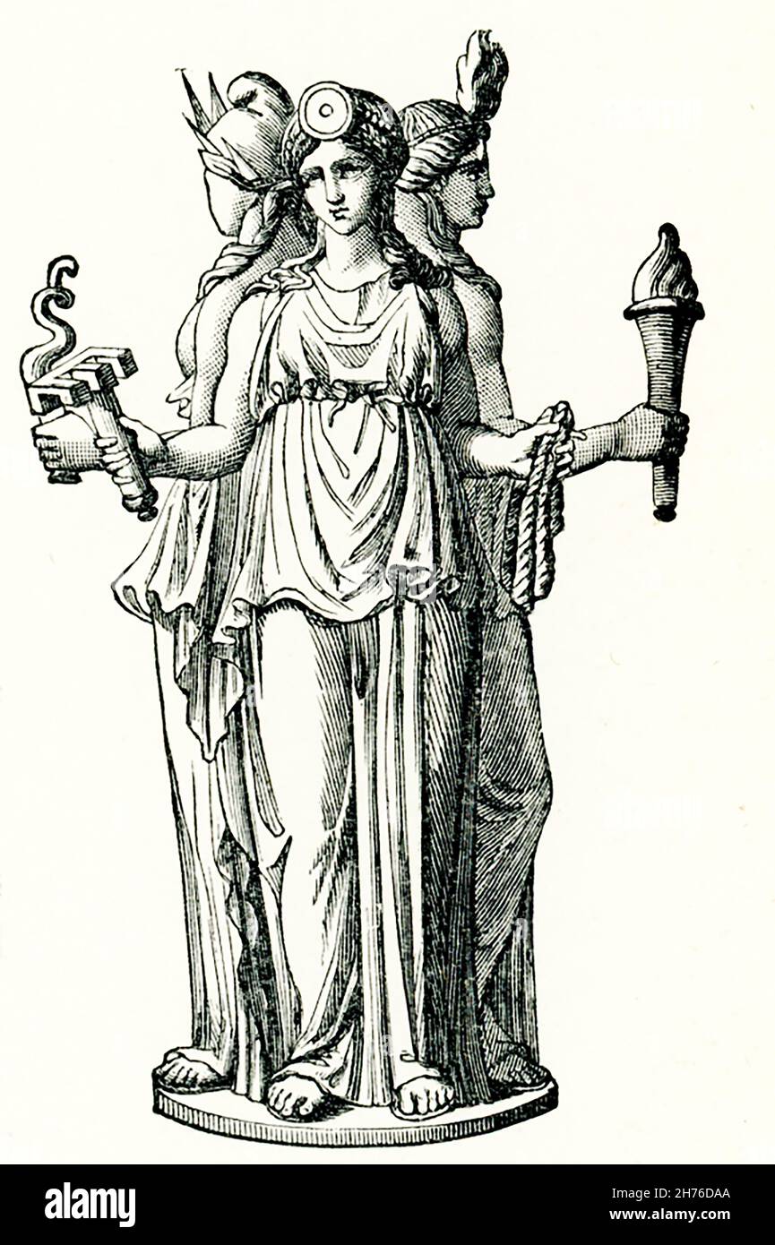 Hecate was the chief goddess presiding over magic and spells. She witnessed the abduction of Demeter's daughter Persephone to the underworld and, torch in hand, assisted in the search for her. Thus, pillars called Stock Photo
