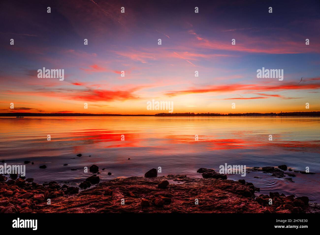 A beautiful sunset over lake Thunderbird in Norman Oklahoma. Stock Photo
