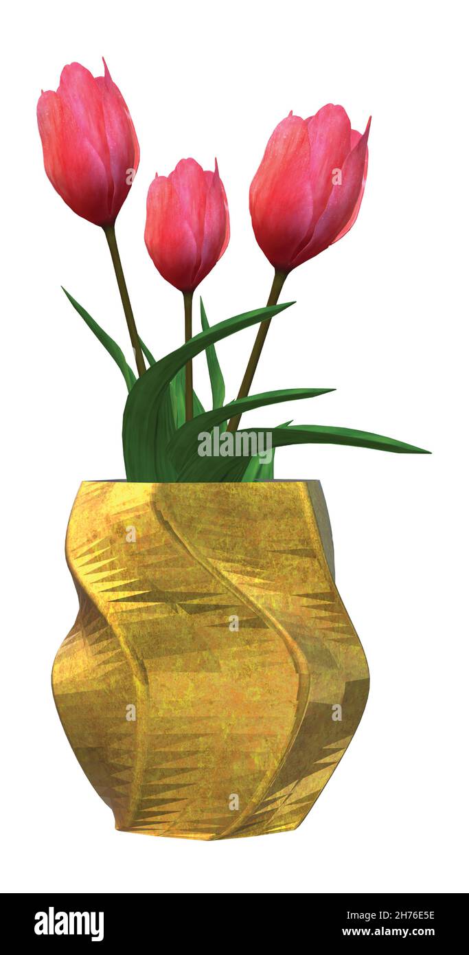 Pink Tulips in Gold Golden Vase Stock Vector Image & Art Alamy