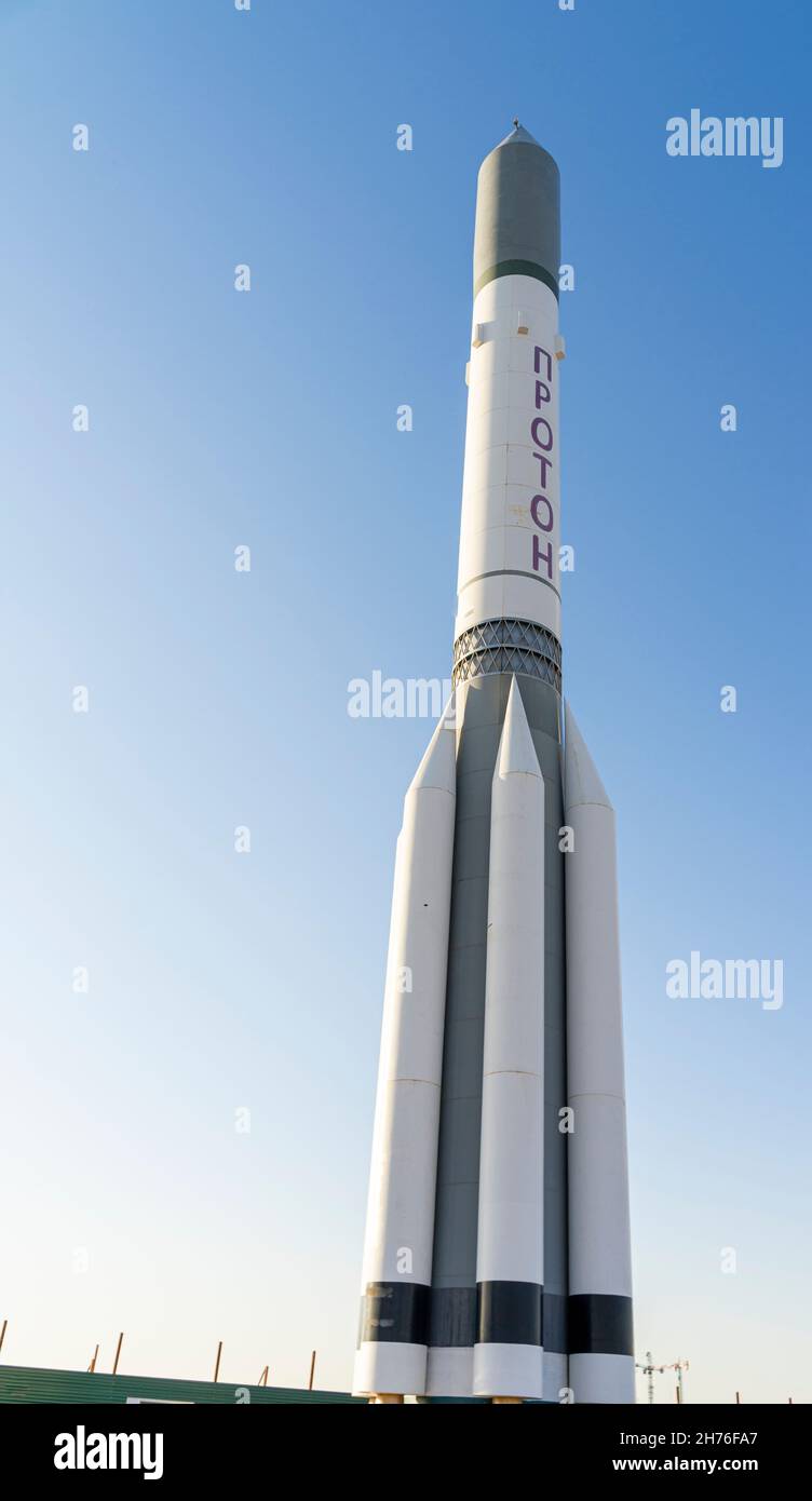 Life-size model of the rocket missile Proton, National Space Center , Astana, Nur-Sultan, Kazakhstan, Central Asia Stock Photo