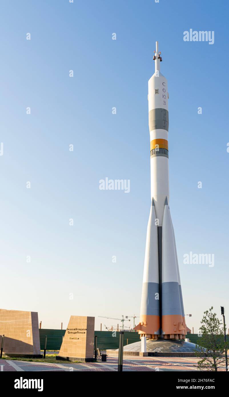 Life-size model of the rocket missile Soyuz, National Space Center , Astana, Nur-Sultan, Kazakhstan, Central Asia Stock Photo