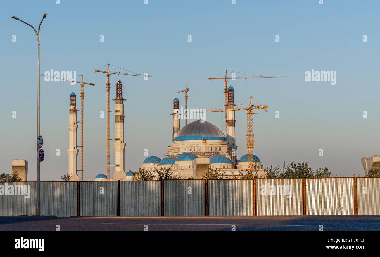 Astana Grand Mosque under construction. The Mosque will be the largest in Central Asia. Nur-Sultan, Astana, Kazakshtan Stock Photo