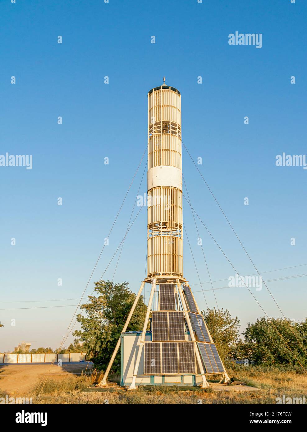 Solar battery batteries i nthe form of the rocket installed in Astana, Nur-Sultan, Kazakhstan, Central Asia Stock Photo