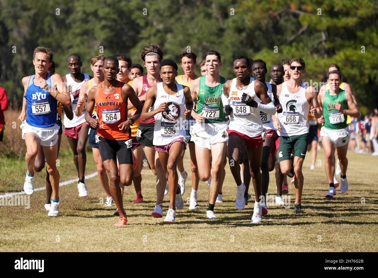 The leaders in the men's race, Conner Mantz of BYU (560), Athanas Kioko of Campbell (564), Adriaan Wildschutt of Florida State (599) and Wesley Kiptoo Stock Photo
