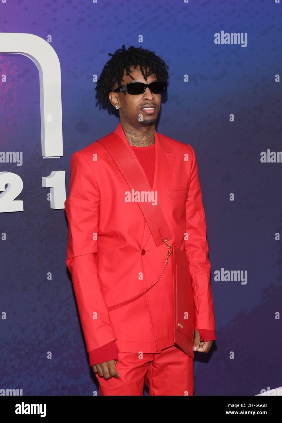 21 Savage attends the 2021 SOUL TRAIN AWARDS arrivals red carpet at the