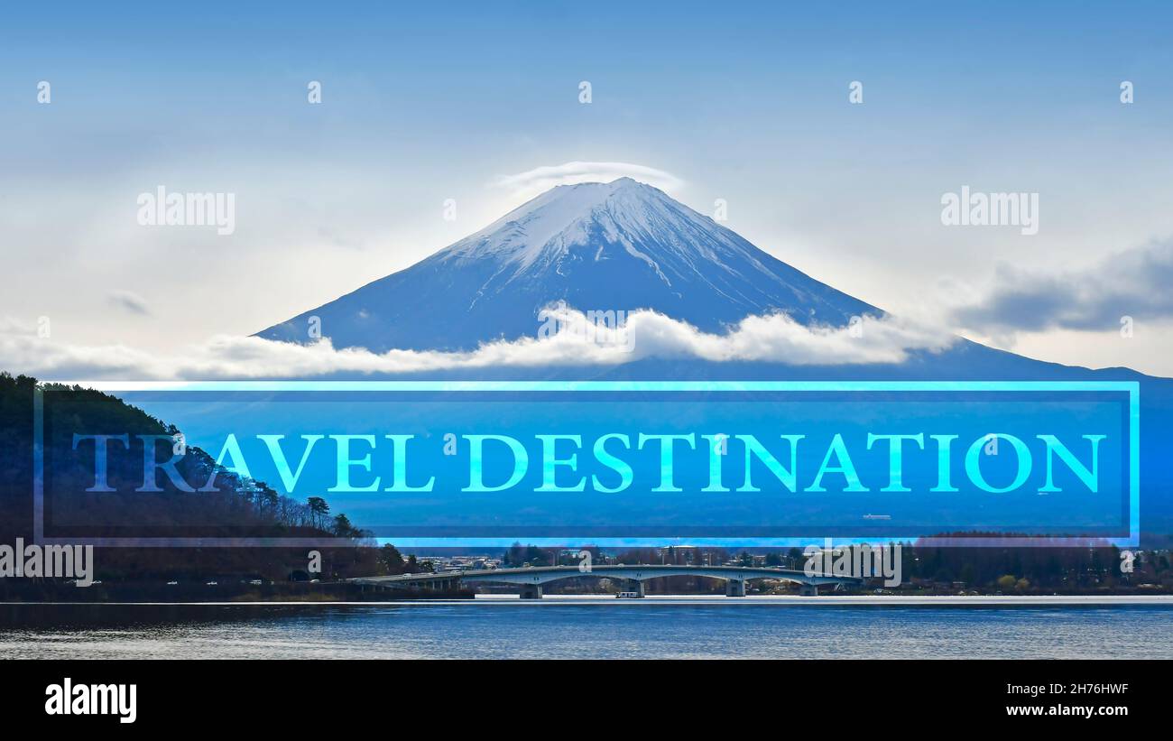 Travel destination background with Fuji Mount. in Autumn at Kawakuchigo Lake. Stock Photo