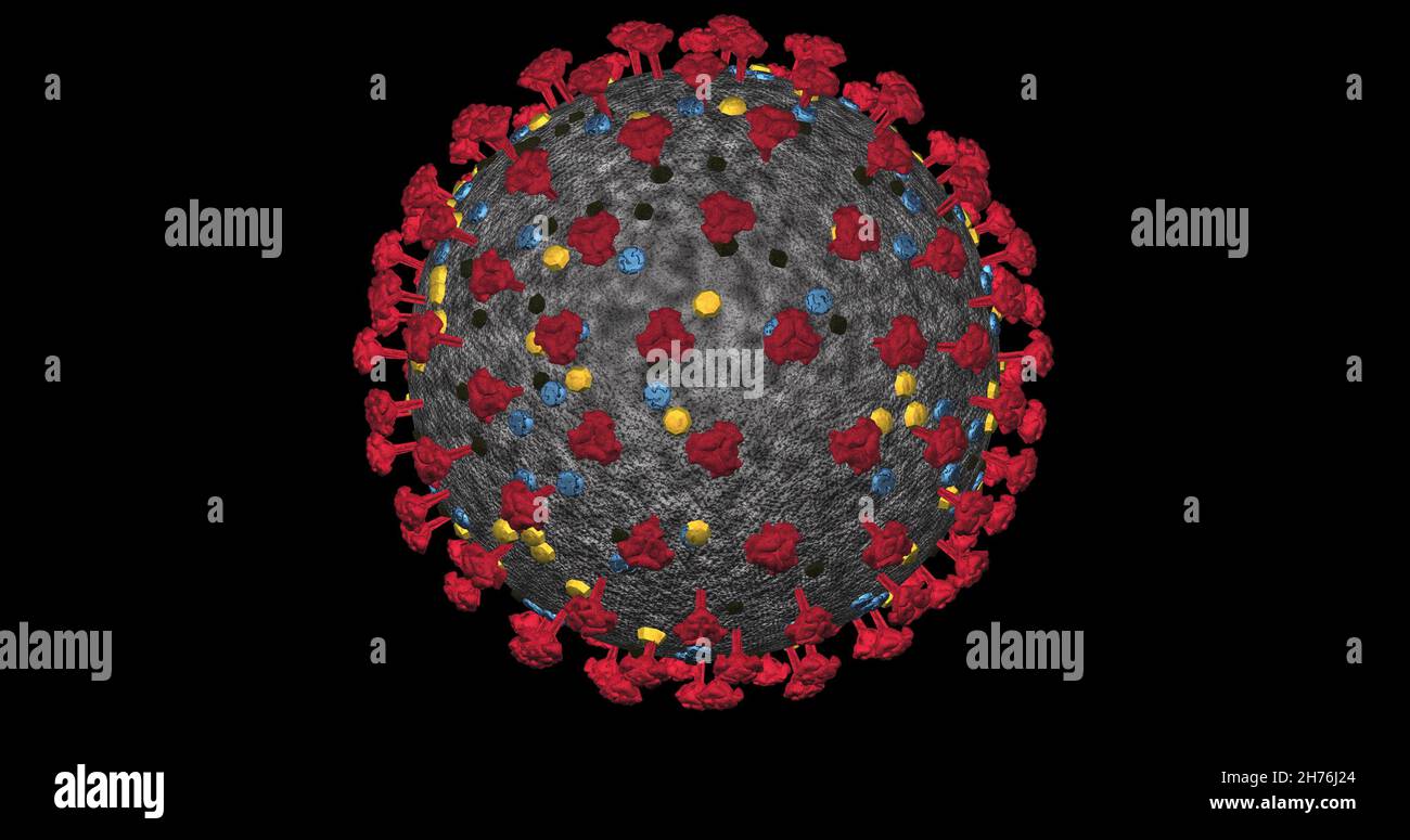 Coronavirus cell COVID-19 close up on black background. 3D rendering with alpha chanel 3D illustration Stock Photo