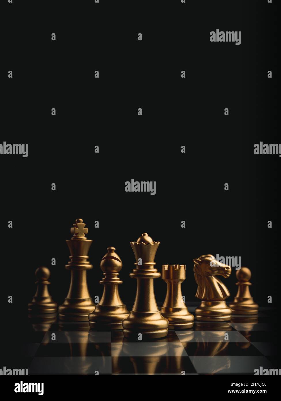 Chess Board with King, Queen and Rook in Checkmate. Stock