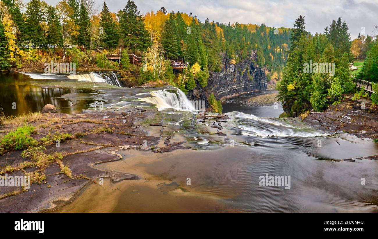 Kakabeka Falls also known as the Niagara of the North is located near Thunder Bay Ontario.  Photographed from slightly upstream at the brink. Stock Photo