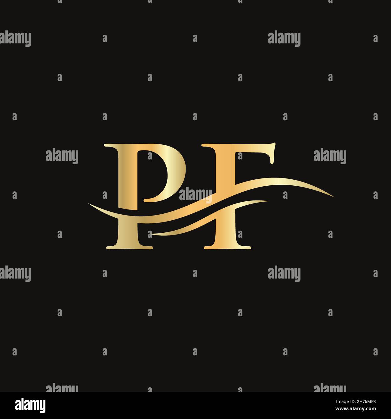 Swoosh Letter PF Logo Design for business and company identity. Water Wave PF Logo with modern trendy Stock Vector