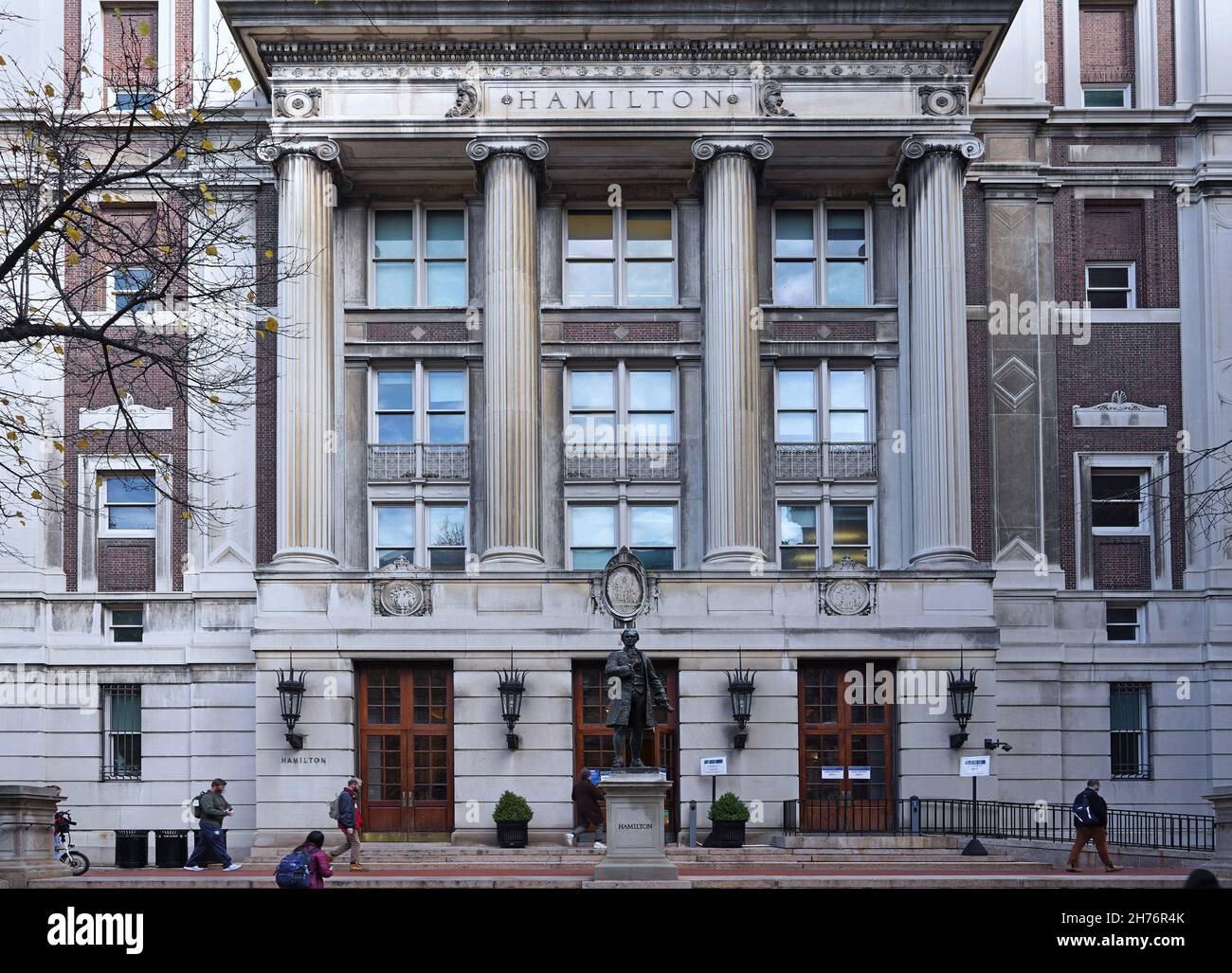 New York City, USA - November 15, 2021: Classical style building named after Alexander Hamilton on the campus of Columbia University Stock Photo