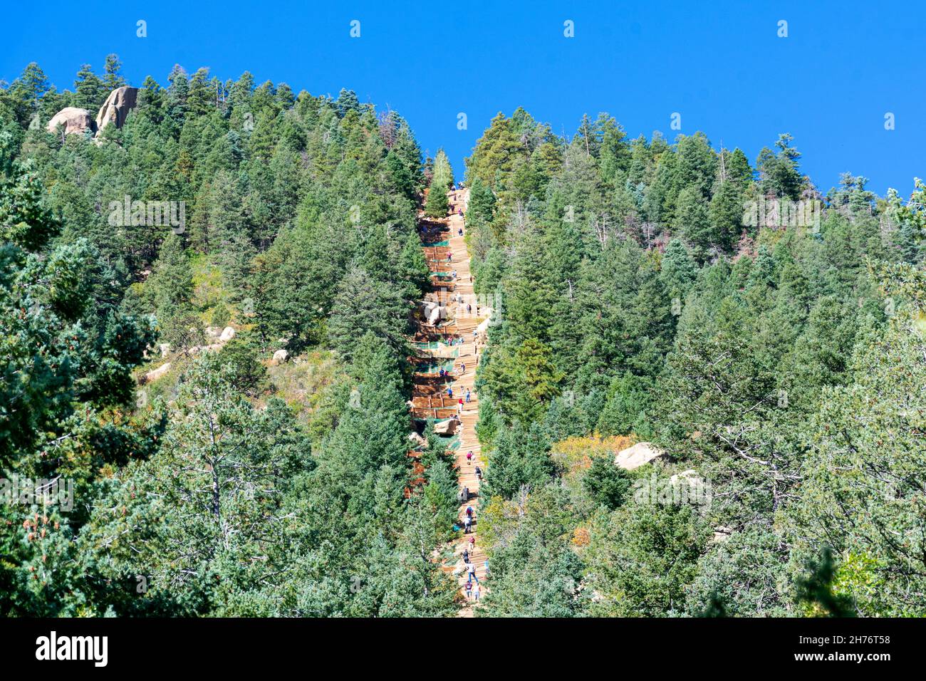 Manitou Incline hiking trail ascends on the east slope of Rocky Mountain Stock Photo