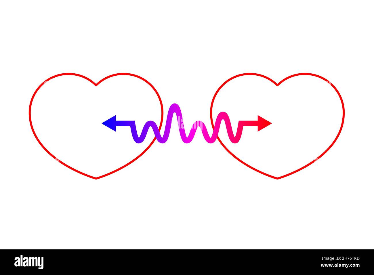 Two hearts connected by arrow. Love vector concept. Empathy illustration. Harmony symbol Stock Vector