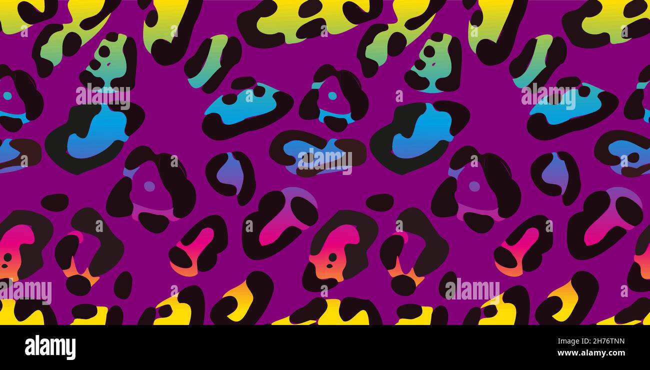 Rainbow leopard seamless pattern. Colorful neon vector background. Gradient wallpaper. Stock Vector