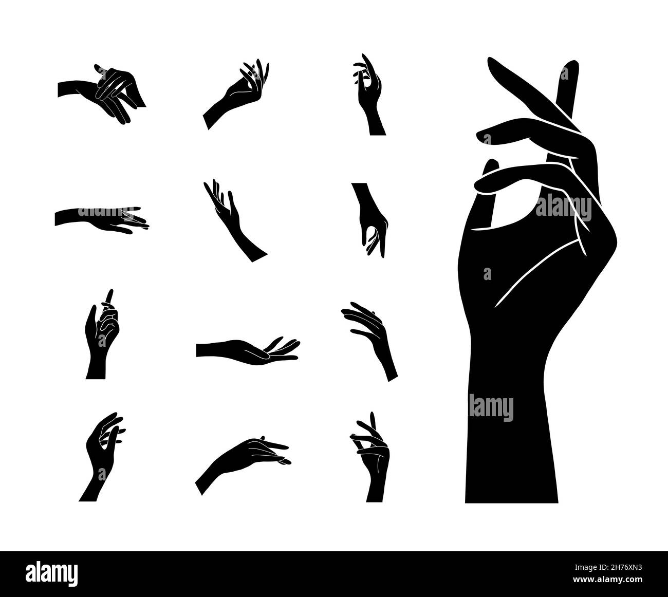 Elegant female hands in different gestures. Hand drawn vector illustration in boho style Stock Vector