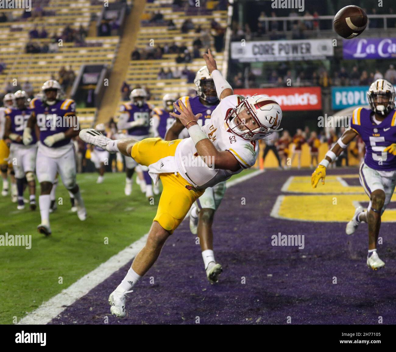 November 20, 2021 The ball sails just beyond the reach of ULM QB Rhett
