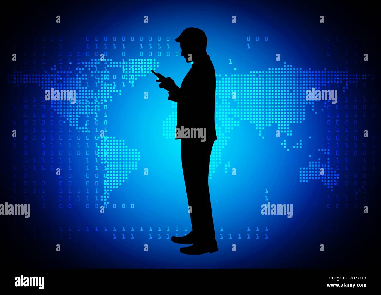 silhouette man using smartphone connection technology concept using smartphone Global network connection vector illustration Stock Vector
