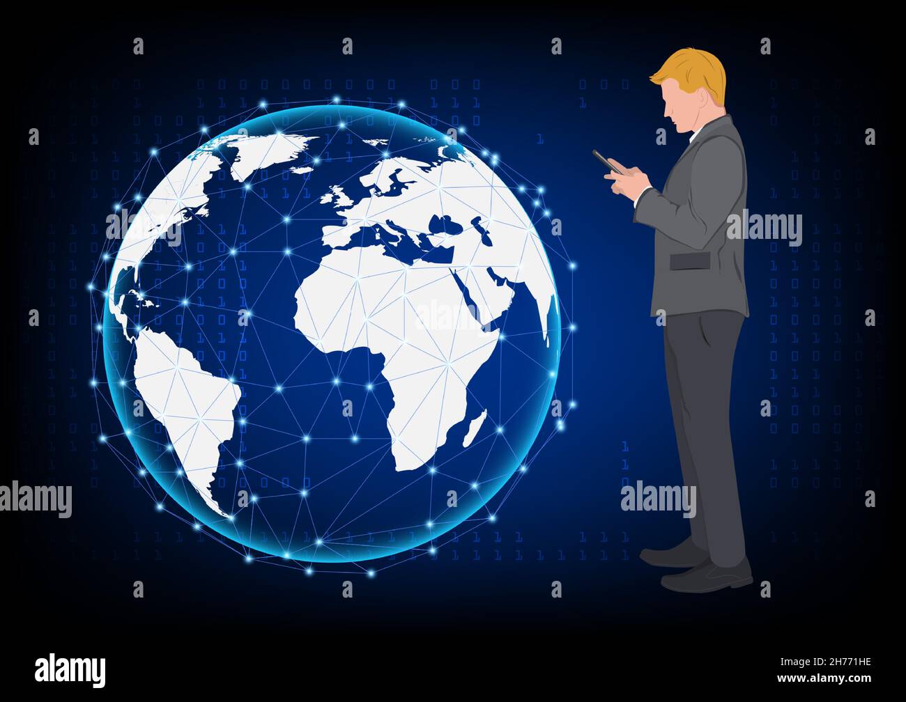 silhouette man using smartphone connection technology  concept using smartphone Global network connection vector illustration Stock Vector