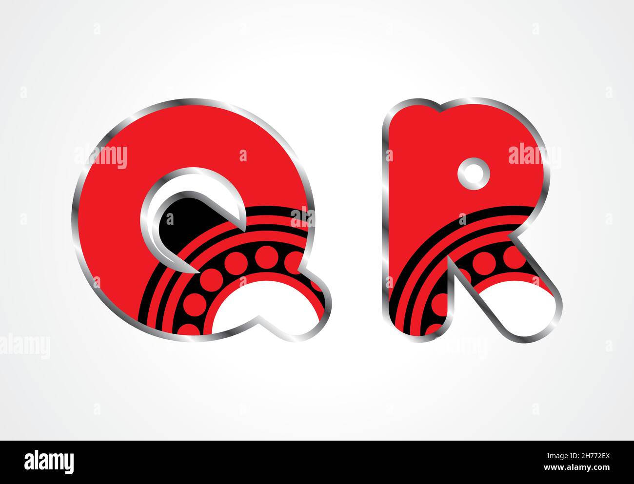 Red, white and black style Typography alphabet letters isolated on red