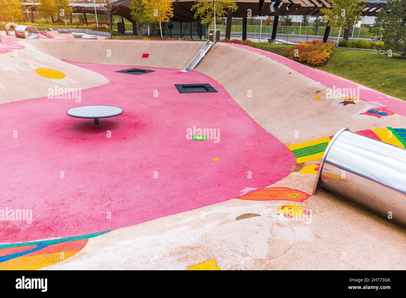 children's pink playground new modern style minimalistic design yard architecture.concept new