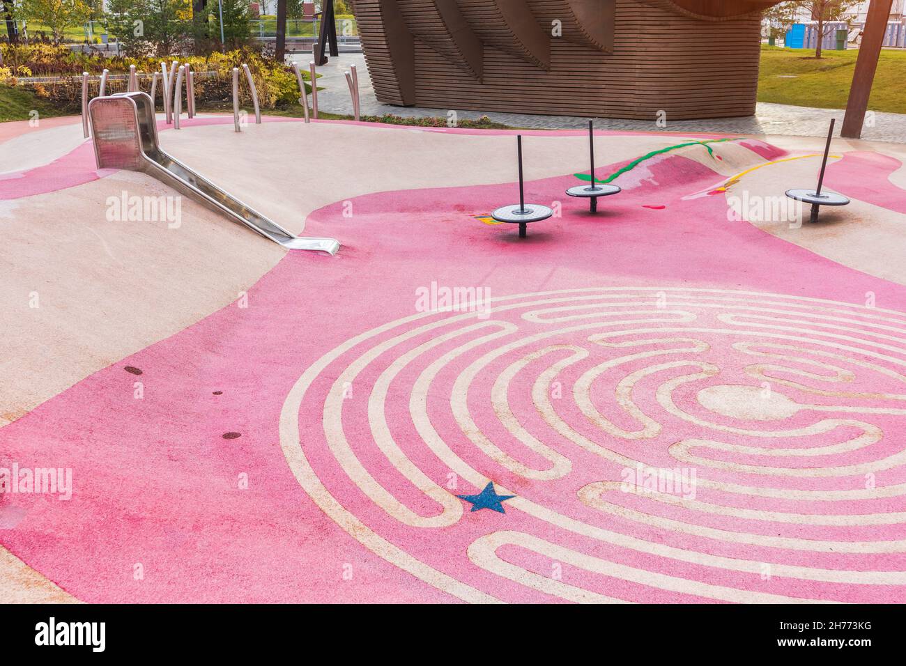 children's pink playground new modern style minimalistic design yard architecture.concept new