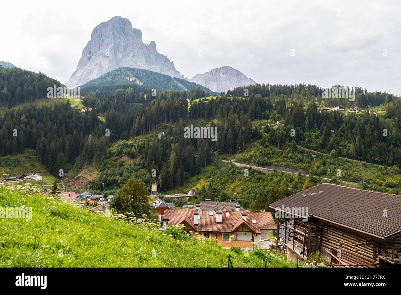 View of the mountain town, famous tourist destination both in winter and in summer, of Ortisei in Val Gardena Stock Photo