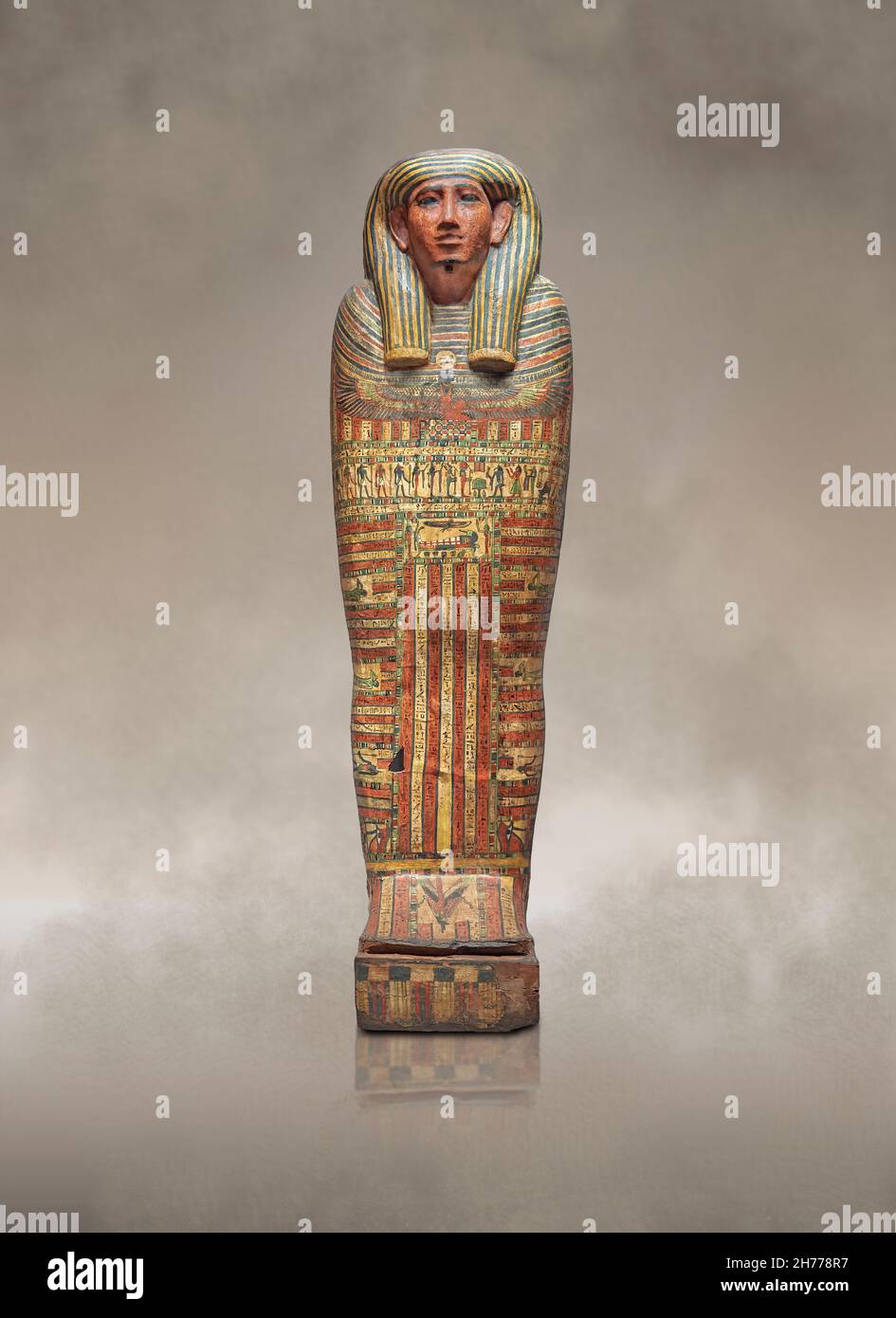 Ancient Egyptian mummy case of Ptahirdisou son of Irethottou , 760-595 BC, 25th-26th Dynasty, Thebes. Museum of Fine Arts of Lyon inv 1970-472 (Louvre Stock Photo