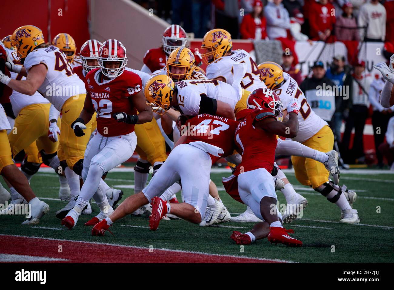 Bloomington, United States. 20th Nov, 2021. Minnesota Golden Gophers quarterback Cole Kramer (12) plays against Indiana University during an NCAA football game at Memorial Stadium in Bloomington, Ind. IU lost to Minnesota 35-14. Credit: SOPA Images Limited/Alamy Live News Stock Photo