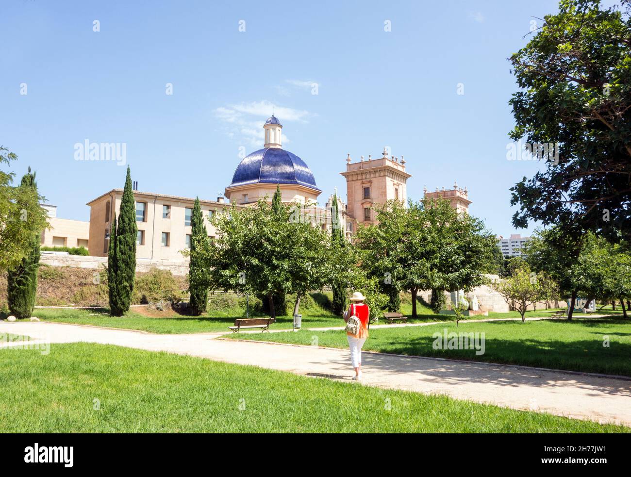 The Jardin del Turia a green space around the Spanish city of Valencia made when the river that flowed through the city was diverted Stock Photo