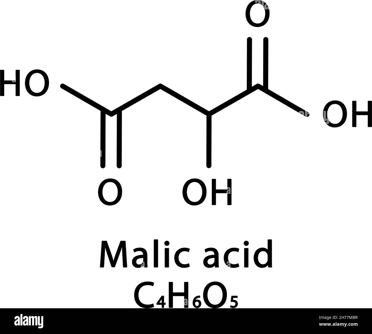 Malic acid molecular structure. Malic acid skeletal chemical formula