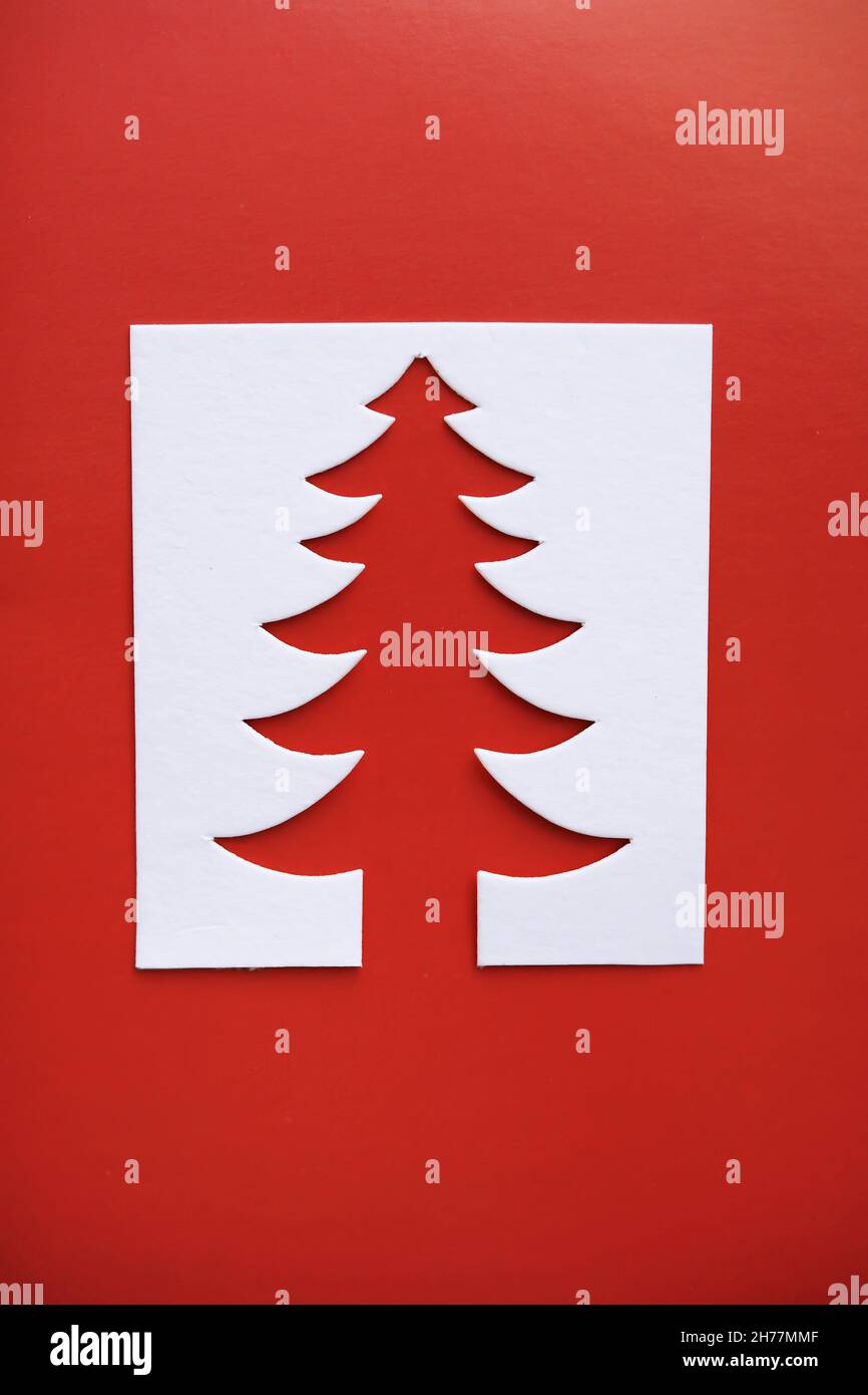 Christmas tree paper cutting design papercraft card. White, red and ...
