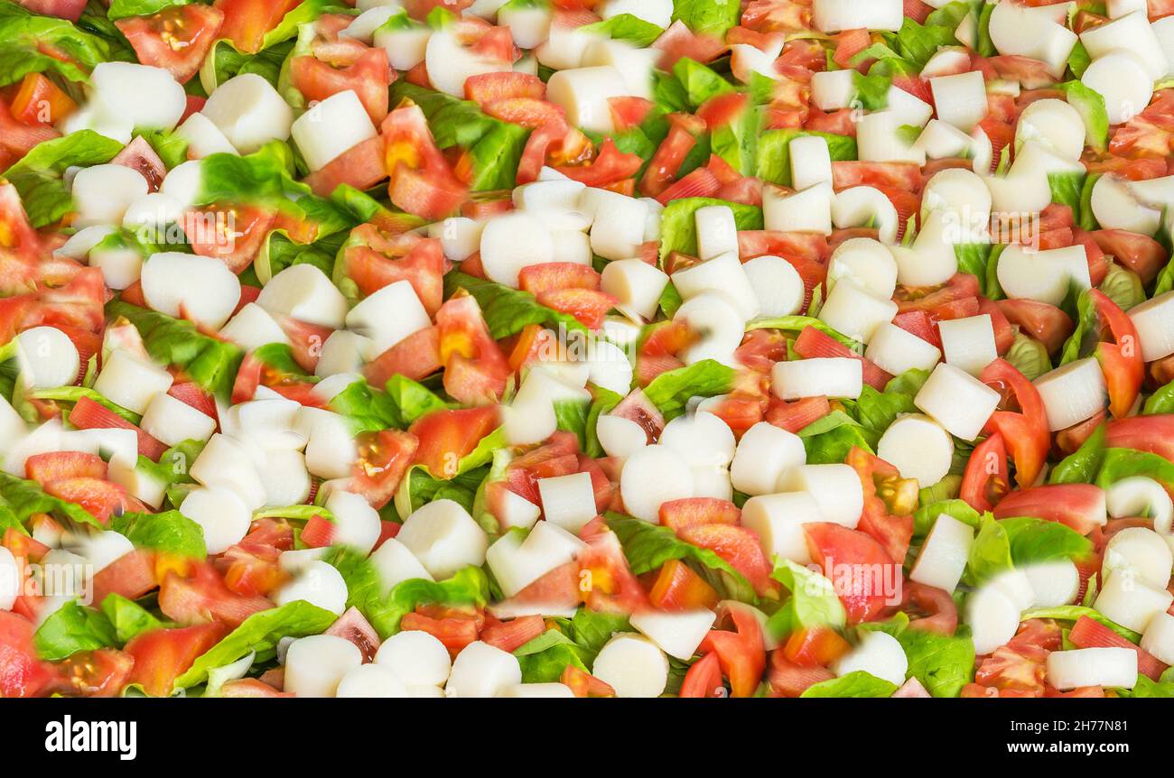 A close up shot of a mixed lettuce, tomato and palm heart salad Stock