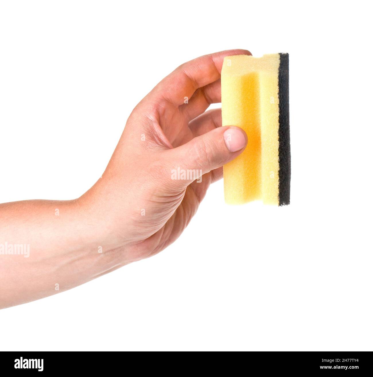 hand with a sponge on a white background Stock Photo
