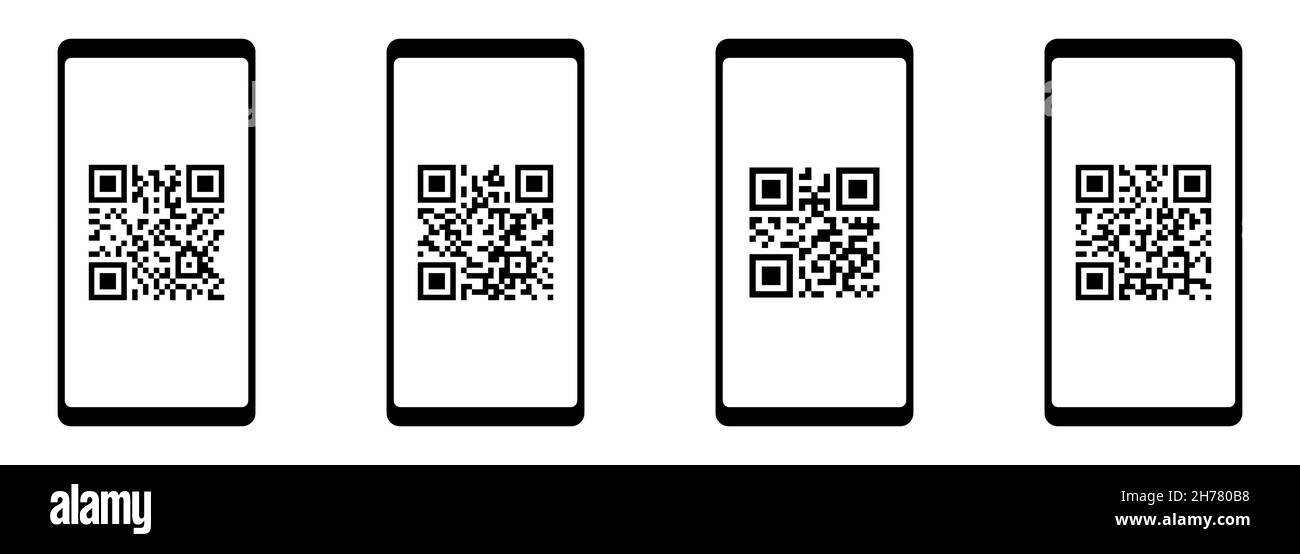 Set of QR code scan in smartphone. Qr code for payment. Mobile application. Verification. Vector illustration isolated on white background Stock Vector