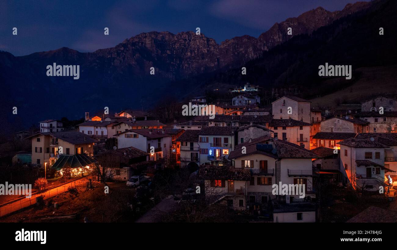 A panoramic view of  Ono Degno, village of  Pertica Bassa,  the Brescia and Garda Prealps, Comunità Montana della Valle Sabbia. Valle Sabbia, Brescia Stock Photo