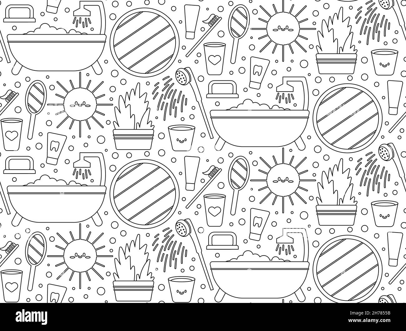 Seamless repeating bathroom pattern with shower and personal care items