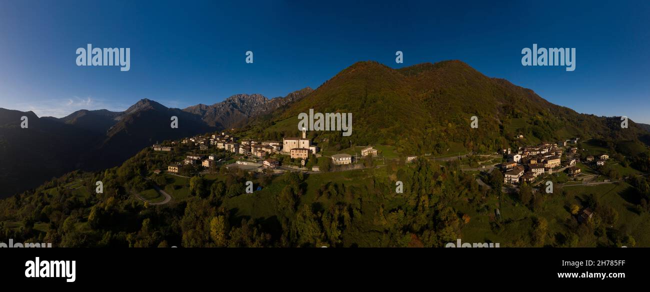 A panoramic view of  Ono Degno, village of  Pertica Bassa,  the Brescia and Garda Prealps, Comunità Montana della Valle Sabbia. Valle Sabbia, Brescia Stock Photo