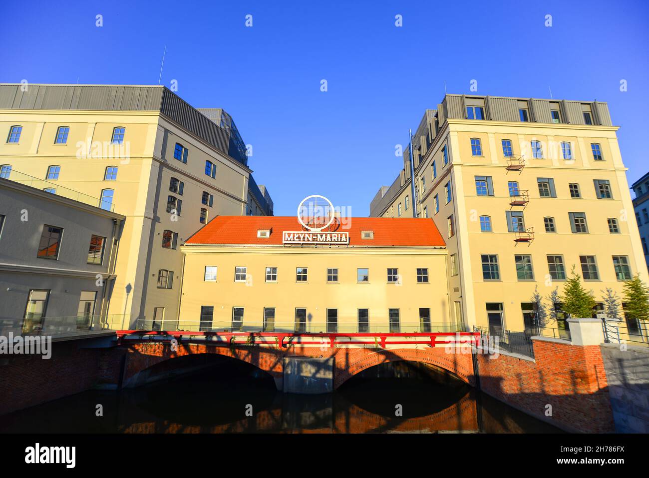 Wroclaw, Poland, October,2021 Building of Mill Maria on the Oder River in Wroclaw after renovation Stock Photo