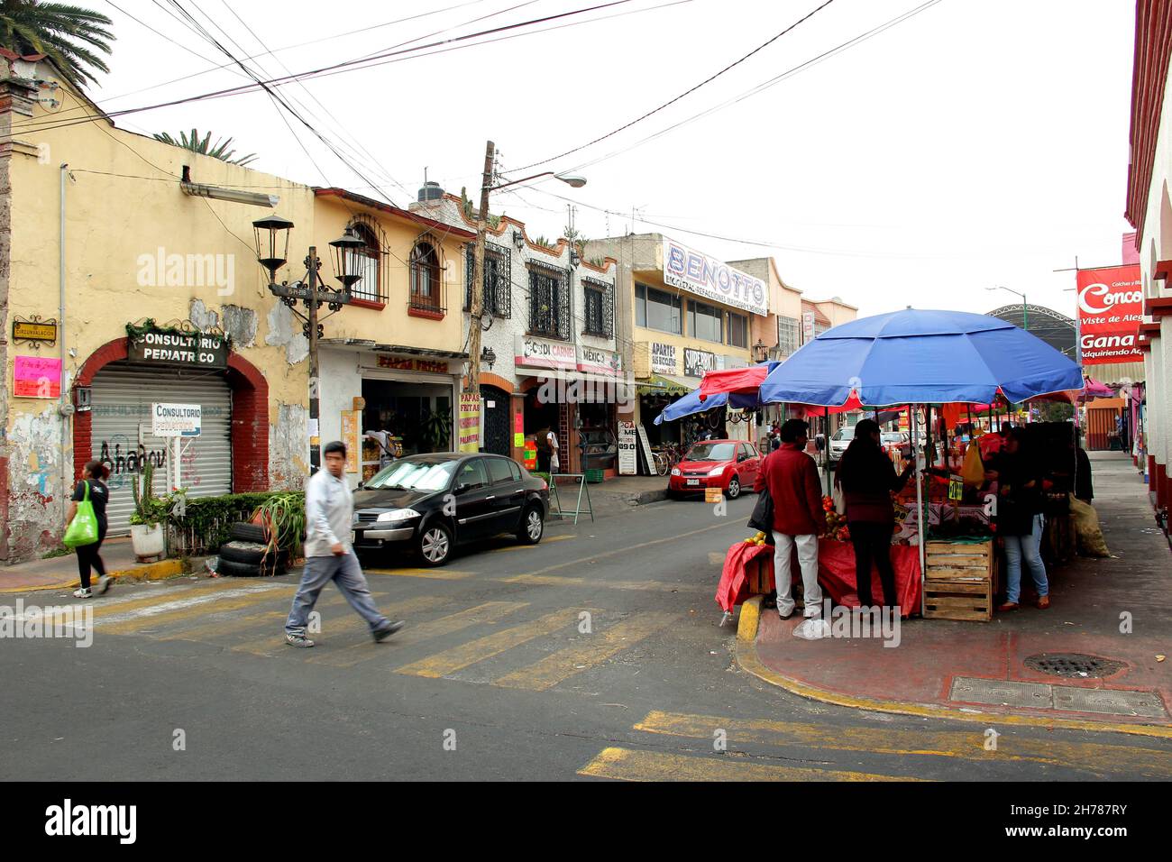 Urban part of Xochimilco district in Mexico city. Street of Xochimilco. Stock Photo