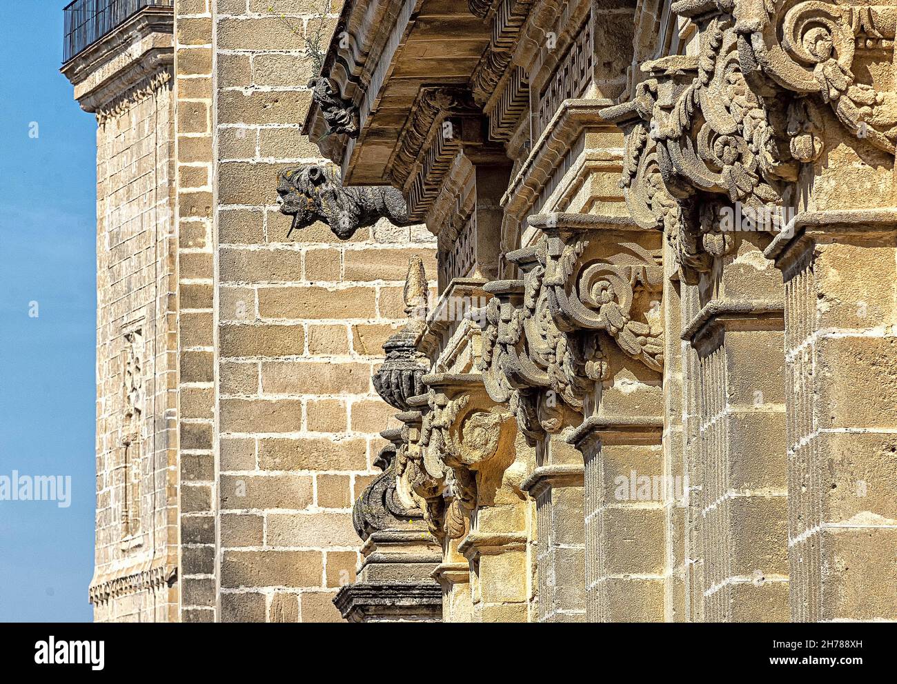 Catedral de Jerez de la Frontera, detalle de las gárgolas en el lateral, Cádiz, España Stock Photo