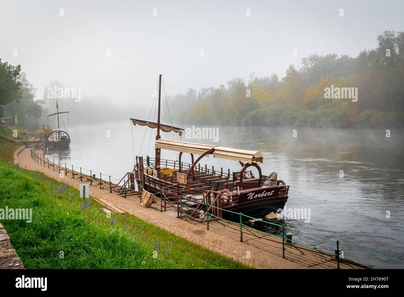 Tourist boat La Roque-Gageac, covered. The Dordogne. France. October 2021 Stock Photo