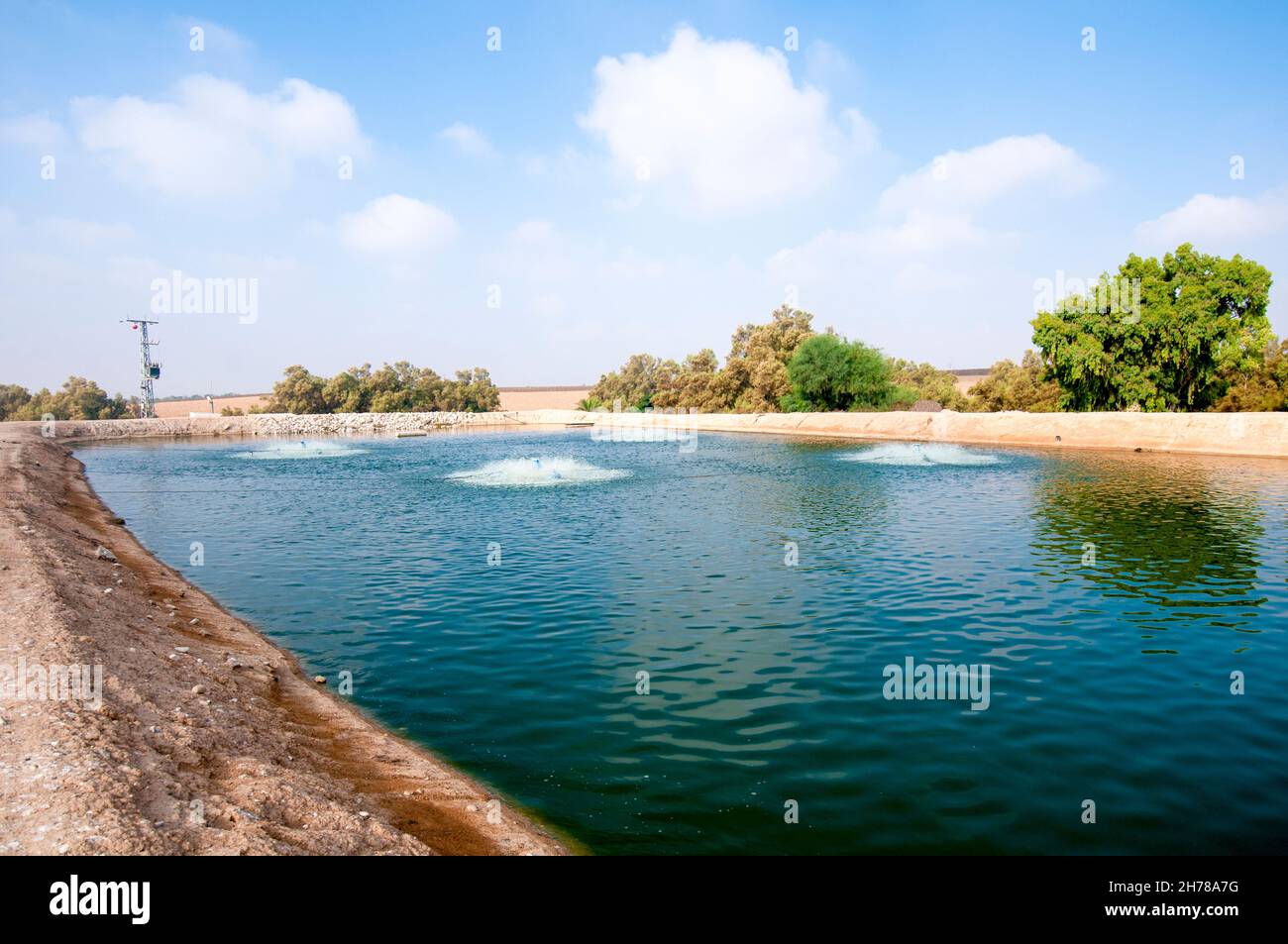 Sewerage treatment facility. The treated water is then used for irrigation and agricultural use. Photographed near Hadera, Israel. final stage the cle Stock Photo