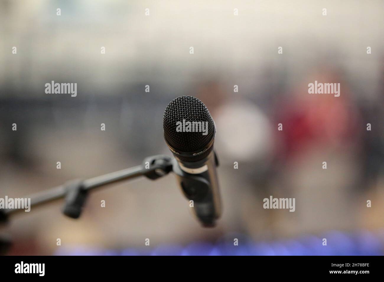 Detail of a microphone at a convention Stock Photo Alamy