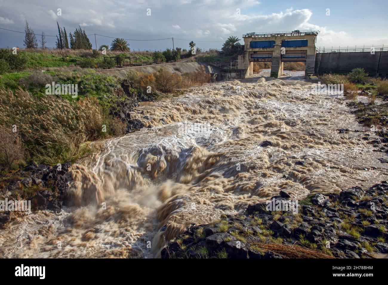 Israel, Jordan Valley, Isle of Peace at the (now unused) Naharaim Hydroelectric plant on the Israeli Jordanian border Stock Photo